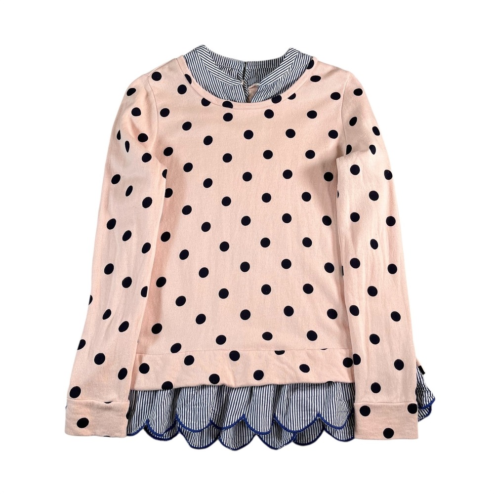 Crown & Ivy Women's Pink/Black Polka Dot Long Sleeve Top‎ Size Medium